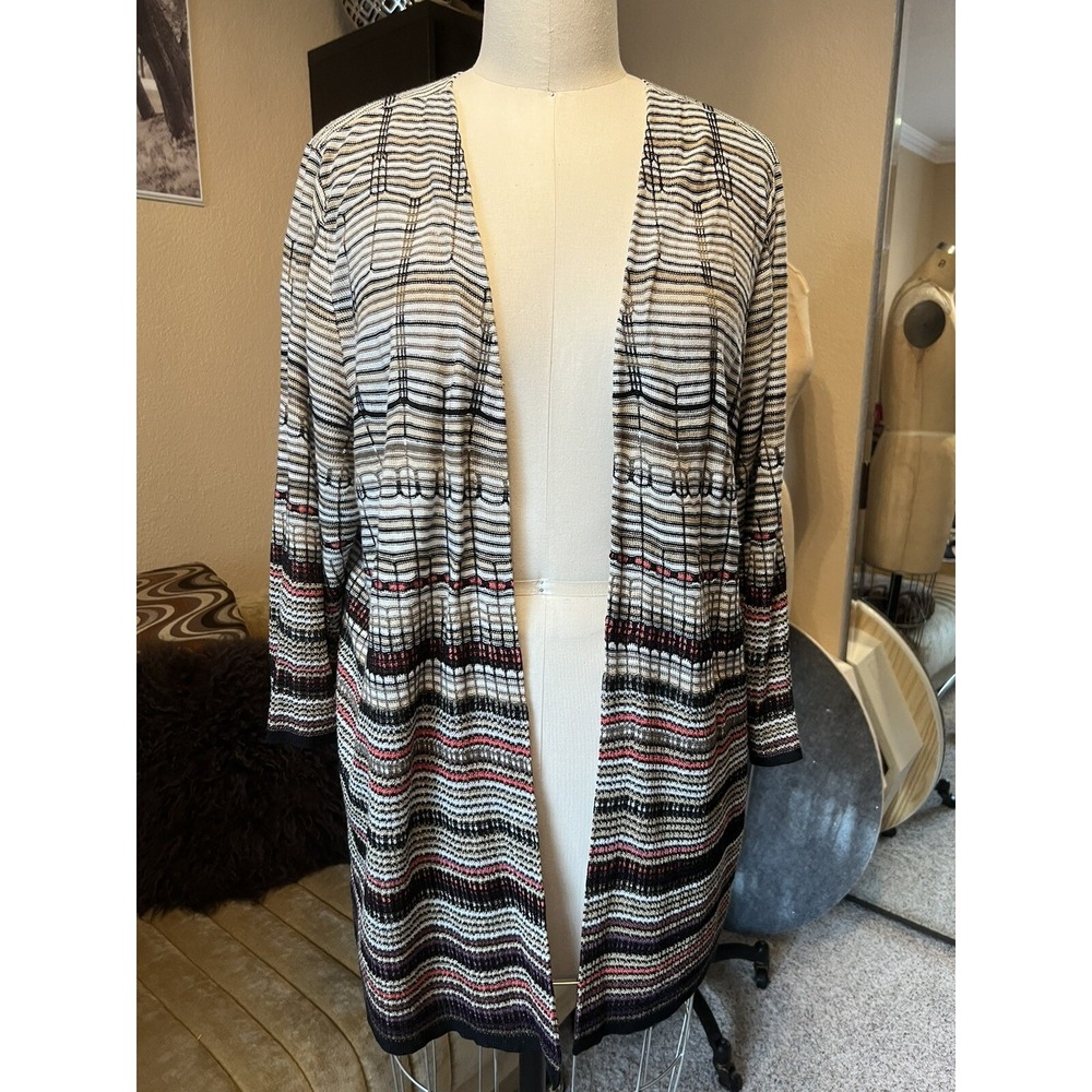 Nic + Zoe Cardigan Sweater Size 1X  Multicolor Beige Linen Blend Open Front